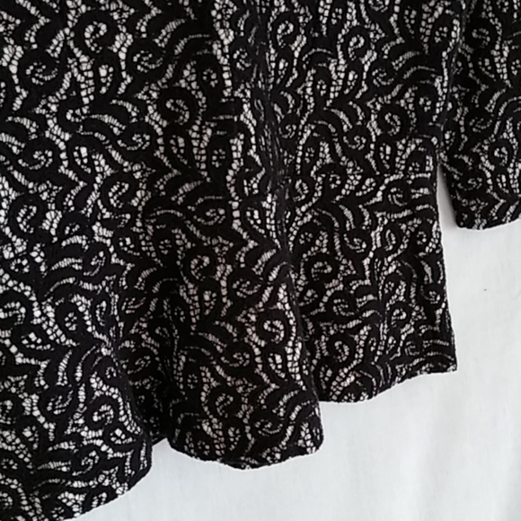 J.Crew Black Paisley Lace Peplum Top Back Showy Zipper 3/4 Sleeves - Picture 5 of 6